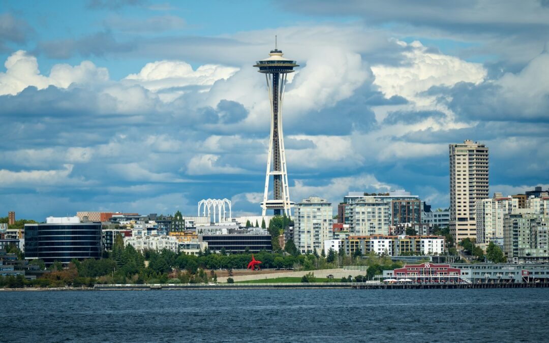 seattle skyline with space needle and puget sound